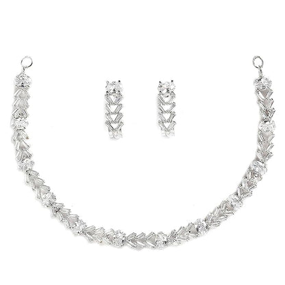 LukGud American Diamond Studded Necklace With Earring Jewellery Set For Woment and Girl