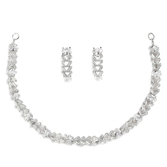 LukGud American Diamond Studded Necklace With Earring Jewellery Set For Woment and Girl