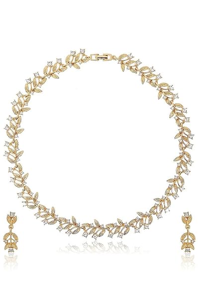 LukGud Gold Plated Austrian Crystals Necklace Set for Women