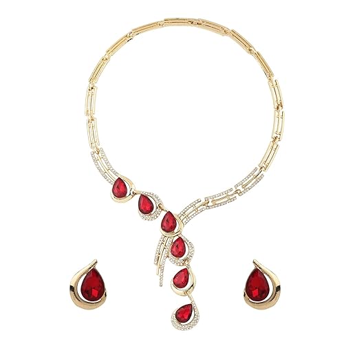 LukGud Stylish Fancy Gold Plated Crystal Earrings Necklace Jewellery Set for Women