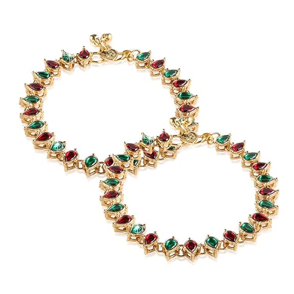 LukGud Women's/Girls Traditional Gold Plated Alloy Kundan Payal Anklets Jewellery