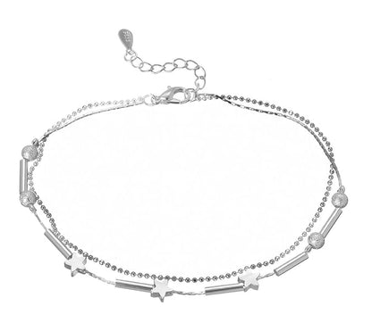 LukGud Silver Anklets for Women 2 Pcs Magical Love Beads Links Silver Plated Anklets Combo for Girls and Women