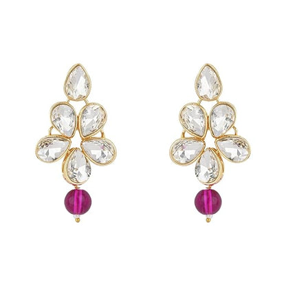 LuKGud 18k Gold Plated Traditional Kundan & Pearl Studded Necklace Jewellery Set For Women