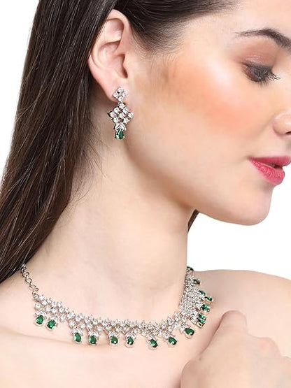 LukGud Rosegold Rhodium Plated AD Necklace Set for Women | Birthday Gift for Girls & Women