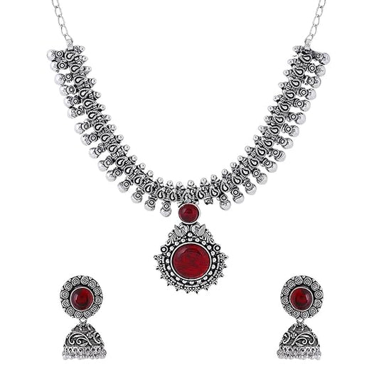 LukGud Kolhapuri Stone Choker Necklace Set with Jhumka Earrings for Women and Girls