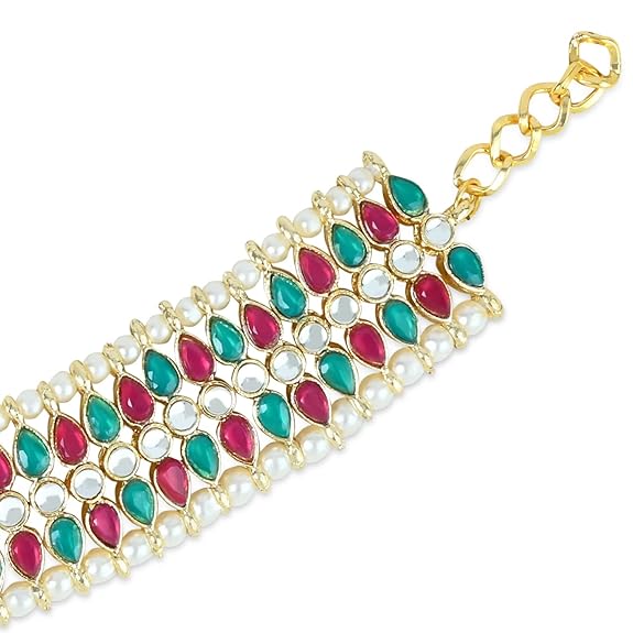 LukGud Alloy Gold Plated Kundan Pearl Payal Anklet for Women