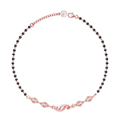 LukGud Silver Rose Gold Love Forever Beaded Anklets (Single) |Valentine Gift for Girlfriend Wife Women & Girls |