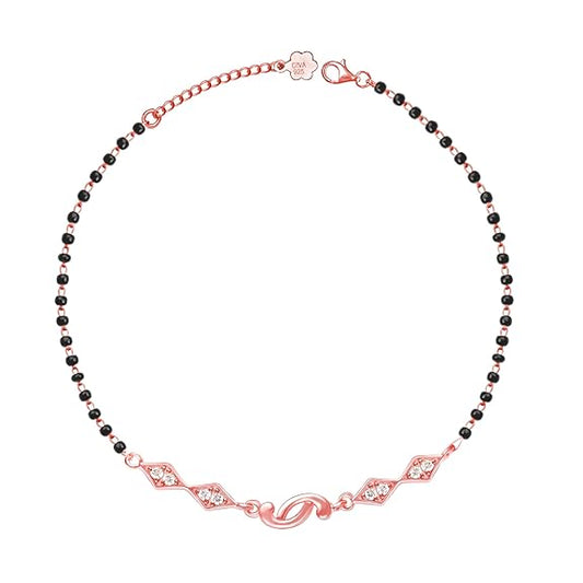 LukGud Silver Rose Gold Love Forever Beaded Anklets (Single) |Valentine Gift for Girlfriend Wife Women & Girls |