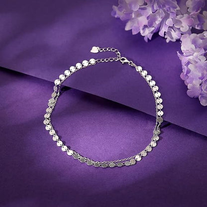 LukGud Silver Dose of Shine Anklet | Gifts for Women and Girls |