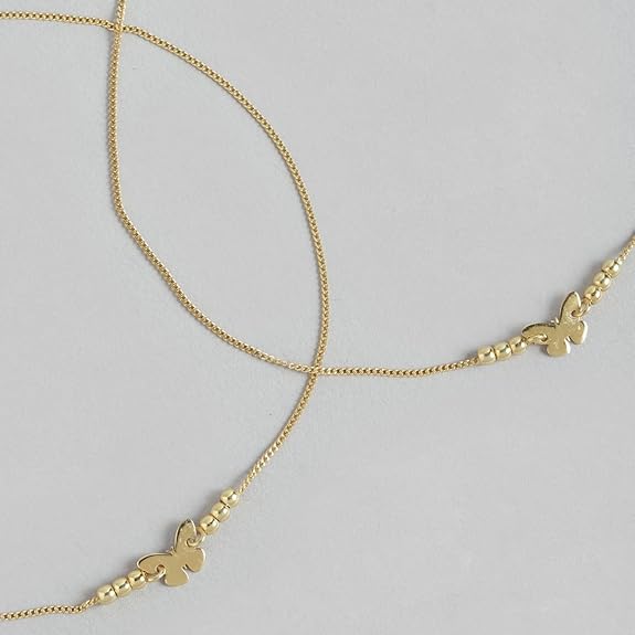 LukGud Silver Butterfly Gold Anklet (Pair) | Gift for Women & Girls |