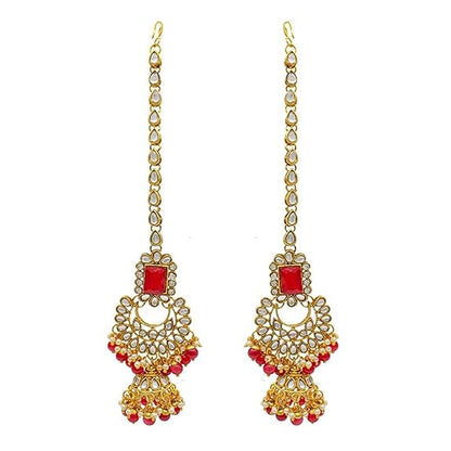 LukGud Rani Padmavati Dulhan Bridal Kundan Pearl Adjustable Choker Necklace with Earrings Maang Tikka for Women Girls Indian Traditional Jewellery Set