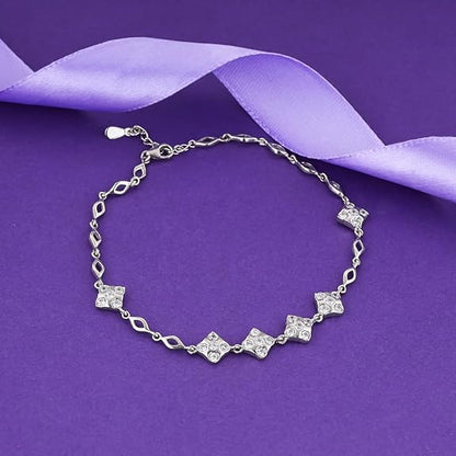 LukGud silver Zircon Studded Square Anklets| Gifts for Women and Girls |