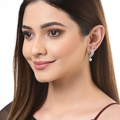 LukGud Rose Gold Plated Crescent Contemporary Floral Embelished Designed Stud Earring Jewellery For Girls and Women