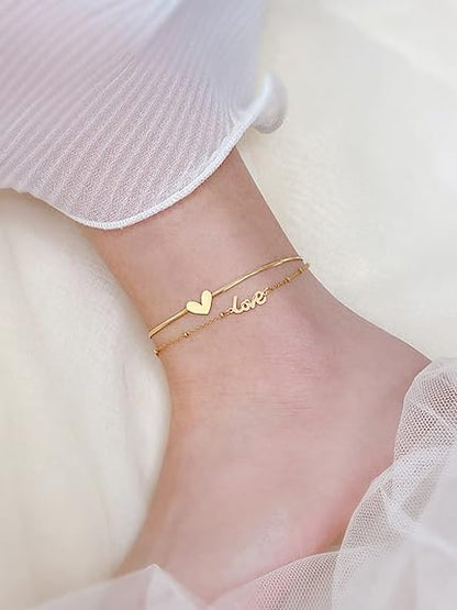 LukGud Valentine Gift for Girls Anklets Anklets for Women Charm Hagging inter-linked Chain Style Chic Anklet for Women and Girls