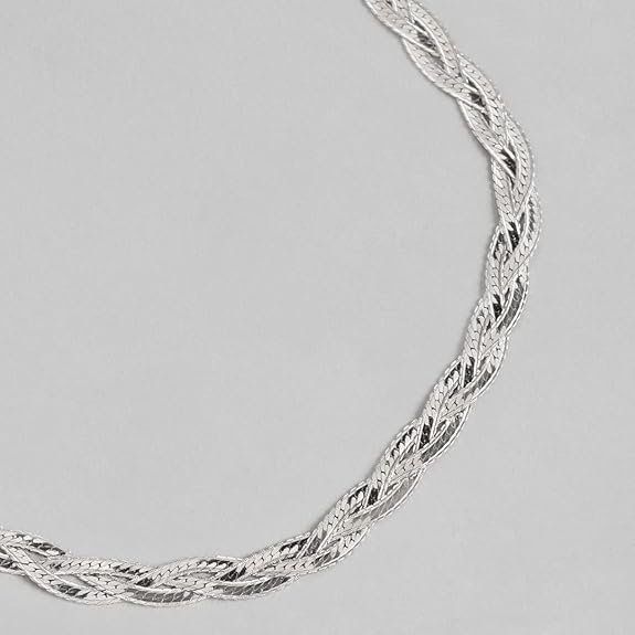 LukGud Silver Braided Rhodium Plated Anklet (Single) | Gift for Women & Girls |