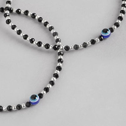 LukGud 925 Sterling Silver Evil Eye Adjustable Rhodium Plated Beaded Anklet (Pair) | Gift for Women & Girls