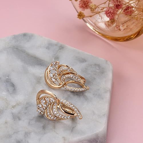 LukGud 18k Rose Gold Plated Latest Fancy Stylish Copper Zircon Bali Earrings for Women and Girls