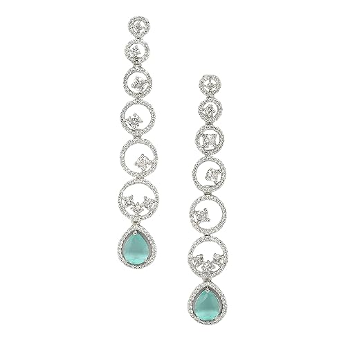 LukGud Oxidised Silver-Plated American Diamond studded Circular Shaped Drop Earrings for Girls and Women