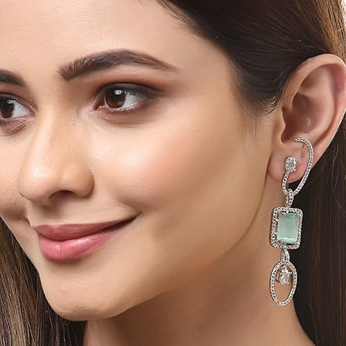 LukGud American Diamond Rhodium Plated Stud Earring for Women