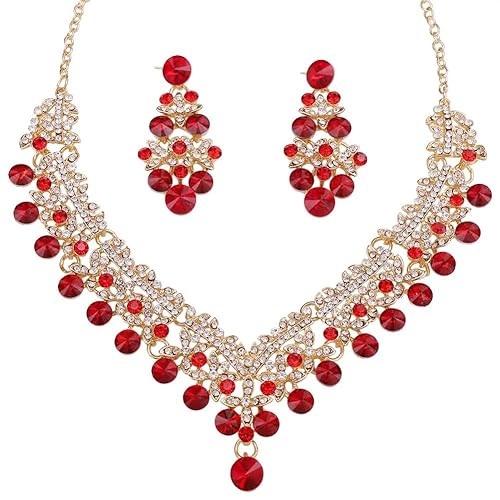 LukGud Stylish Design Fancy Wedding Party Crystal Diamonds Necklace Jewellery Set for Women