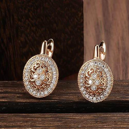 LukGud 18k Rose Gold Plated Latest Fancy Stylish Copper Zircon Bali Earrings for Women and Girls