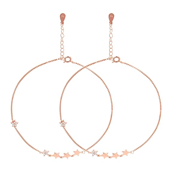 LukGud 925 Pure Silver Anklets Rose Gold Pair| Gift for Women & Girls