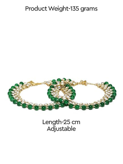 LukGud Kundan & Green Beads Traditional Payal for Women