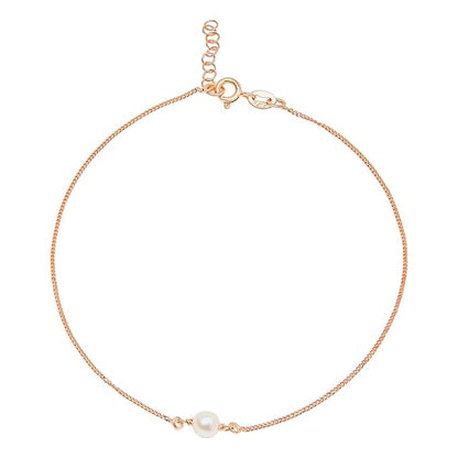 LukGud Silver Freshwater Pearl Rose Gold Plating Solid Chain Anklet (Single) | Gift for Women & Girls |