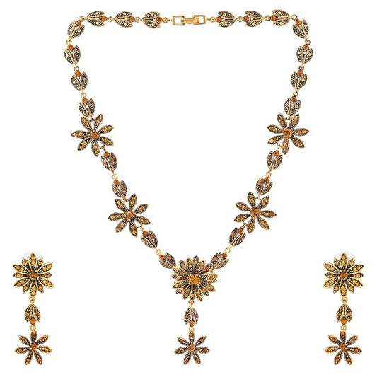 LukGud Gold Plated Austrian Crystals Necklace Set for Women
