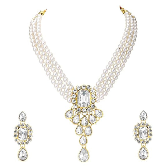 LukGud Crystal Faux Pearl Jewelry Gift Set for Women