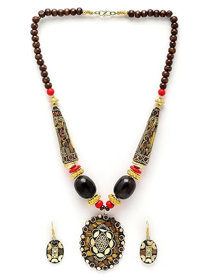 LukGud Latest Stylish Traditional Tibetan Pendant Necklace Jewellery Set for Women