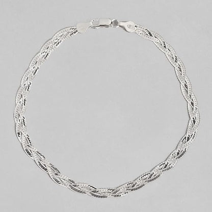 LukGud Silver Braided Rhodium Plated Anklet (Single) | Gift for Women & Girls |