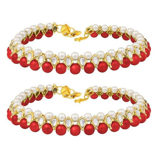 LukGud Gold Plated Kundan Pearl Payal Anklets Jewellery for Women & Girls