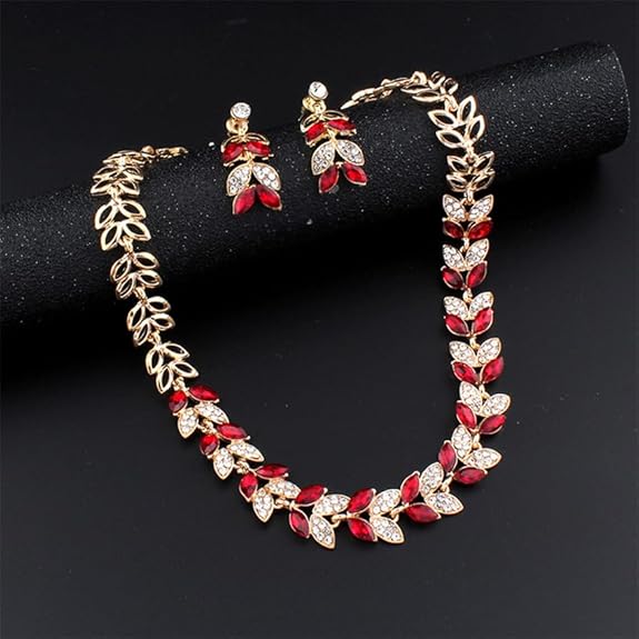 LukGud  Latest Stylish Design Fancy Wedding Party Crystal Necklace Jewellery Set for Women