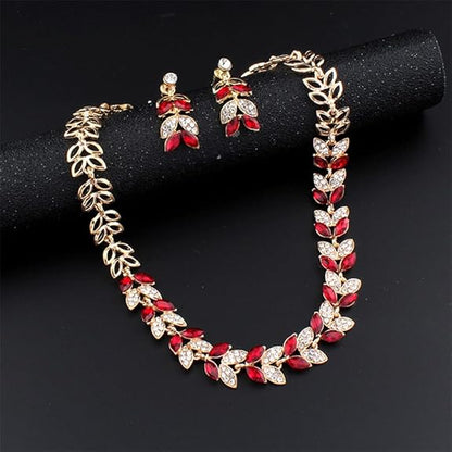LukGud  Latest Stylish Design Fancy Wedding Party Crystal Necklace Jewellery Set for Women