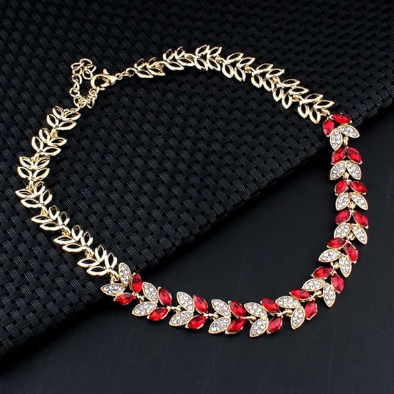 LukGud  Latest Stylish Design Fancy Wedding Party Crystal Necklace Jewellery Set for Women