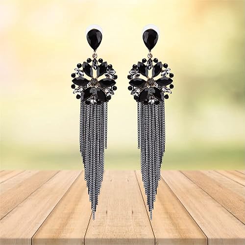 LukGud Jewellery Earrings for women Crystal Tassel Handmade Earrings for Girls and Women