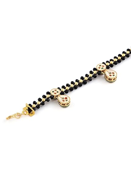 LukGud Black Crystal Beads Traditional Kundan Payal For Women (2 Anklets)