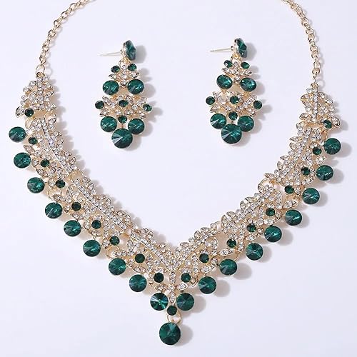 LukGud Stylish Design Fancy Wedding Party Crystal Diamonds Necklace Jewellery Set for Women