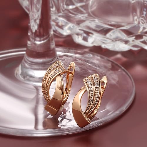 LukGud Rose Gold Plated Latest Fancy Stylish Copper Zircon Bali Earrings for Women and Girls