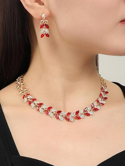 LukGud  Latest Stylish Design Fancy Wedding Party Crystal Necklace Jewellery Set for Women