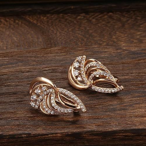 LukGud 18k Rose Gold Plated Latest Fancy Stylish Copper Zircon Bali Earrings for Women and Girls