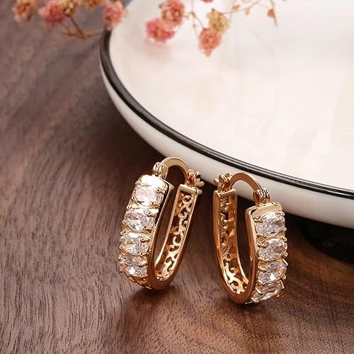 LukGud 18k Rose Gold Plated Latest Fancy Stylish Copper Zircon Bali Earrings for Women and Girls