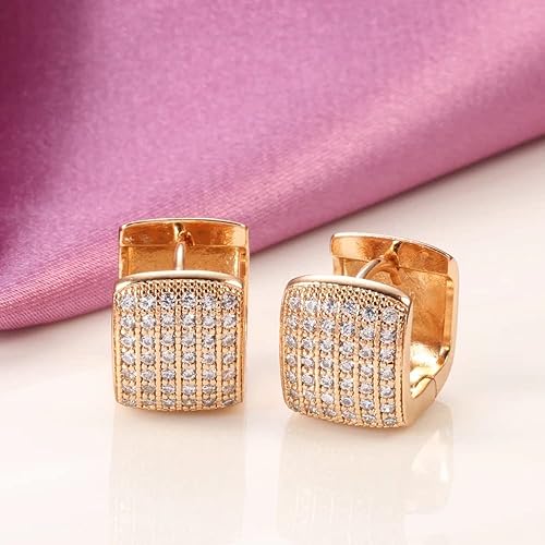 LukGud 18k Rose Gold Plated Latest Fancy Stylish Copper Zircon Bali Earrings for Women and Girls