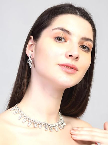 LukGud Rosegold Rhodium Plated AD Necklace Set for Women | Birthday Gift for Girls & Women
