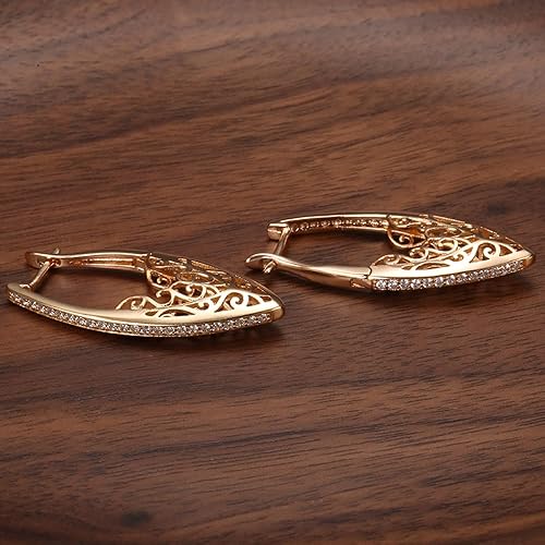 LukGud  18k Rose Gold Plated Latest Fancy Stylish Copper Zircon Bali Earrings for Women and Girls