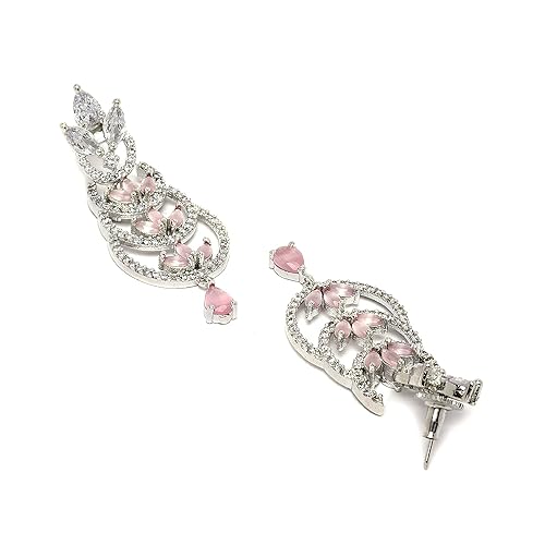 LuKGud Oxidised Silver-Plated American Diamond studded Crescent Drop Earrings for Girls and Women