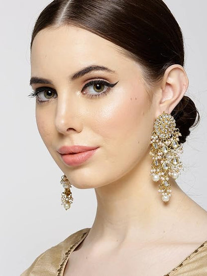 Lukgud Womens Gold Plated Kundan Tassel Earrings
