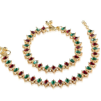 LukGud Women's/Girls Traditional Gold Plated Alloy Kundan Payal Anklets Jewellery