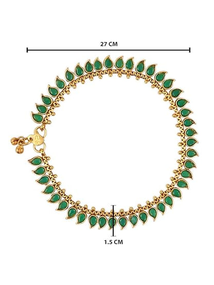 Gold Plated Traditional Stone Studded Adjustable Anklets/Payal For Girls & Women